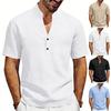 Men's New American Style Summer Henley V-Neck T-Shirt, Loose Breathable Linen Casual Commute Short Sleeve Tee