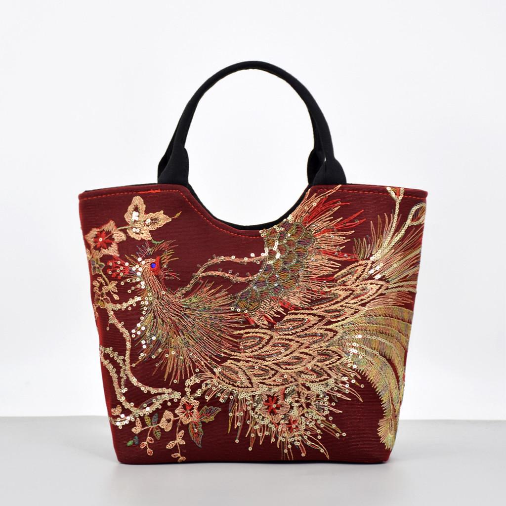 Yunnan Ethnic Style Embroidered Tote Bag With Sequins For Daily Use
