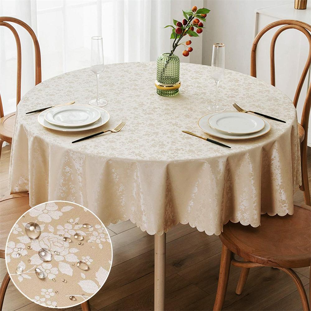 Kitinjoy Round Vinyl Tablecloth 100% Waterproof Rectangle Table Cloth Tables Wipeable Table Cover For Kitchen Dinner Party Decor