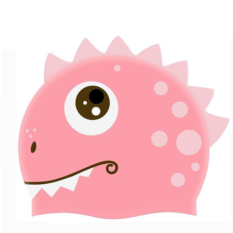 Nieuwe Nieuwe Cartoon Siliconen Zwemmuts Waterdicht Dinosaurus Lang Haar Sport Zwembad Hoed Volwassenen Kinderen Elastische Zwemmuts pink