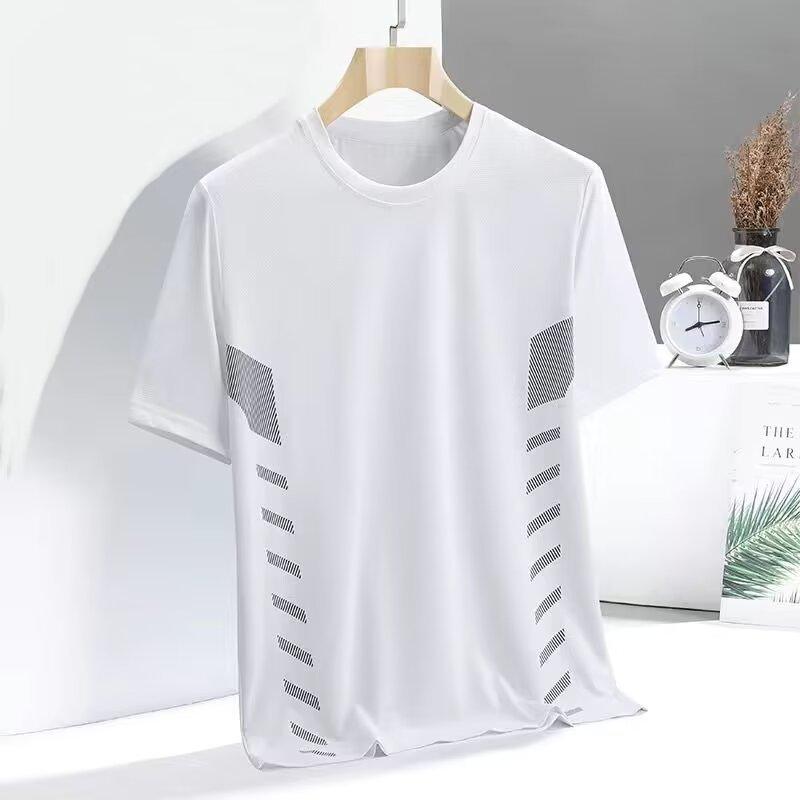 Summer Ice Silk T-Shirt Men'S Round Neck Solid Color Quick-Drying Clothes Short Sleeves, Men'S Sports Loose Thin Breathable Half-Sleeved T-Shirt