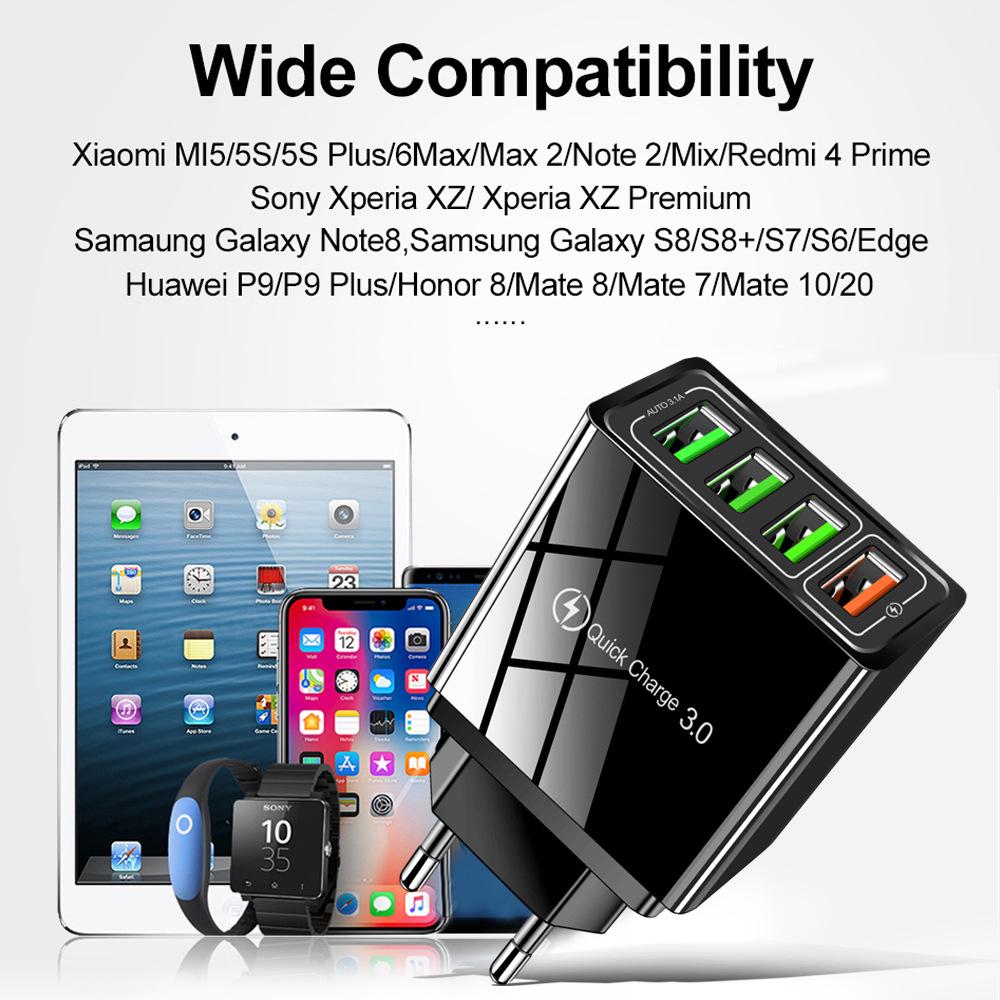 4-Port USB Fast Charger with QC3.0, 4.1A Smart Travel Adapter