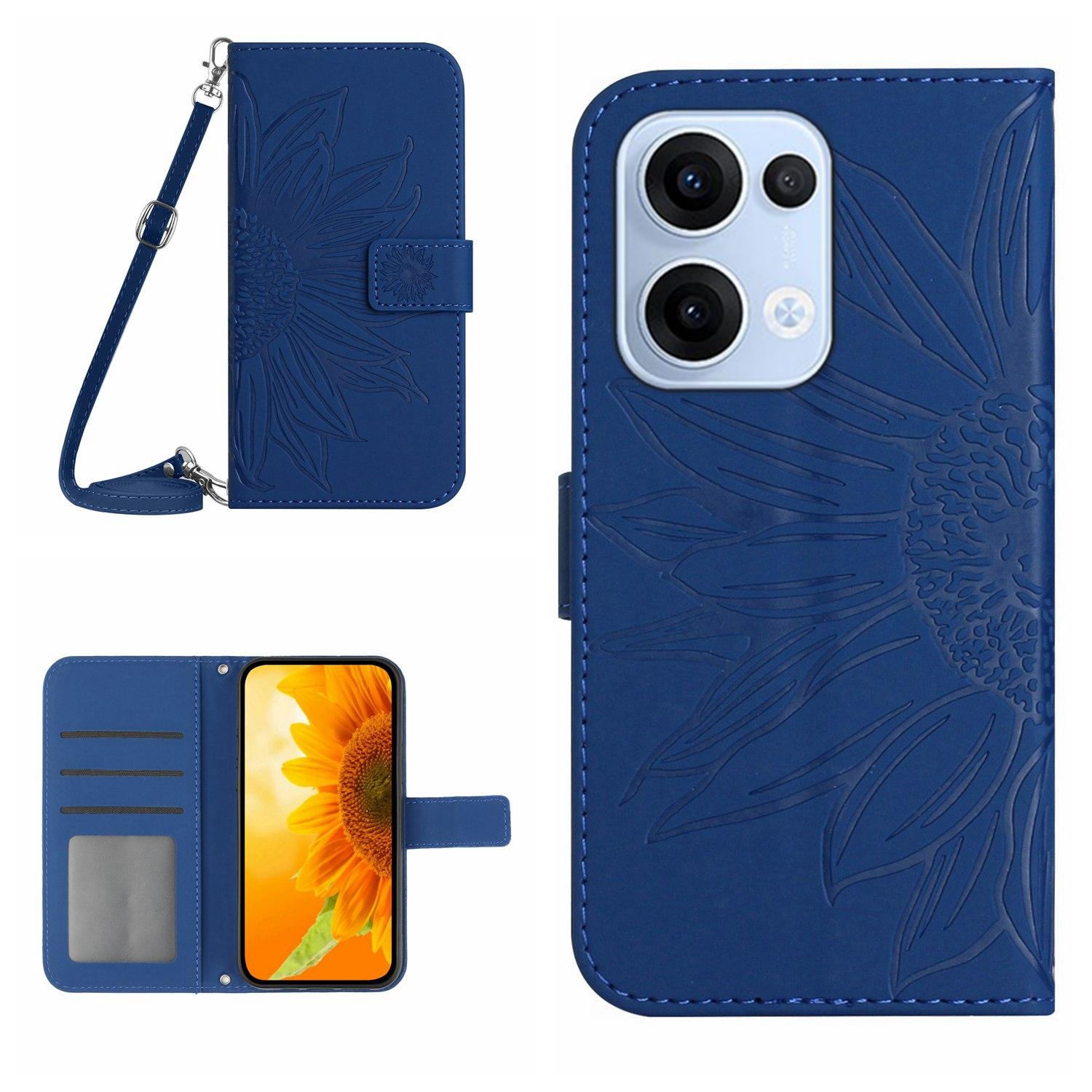 

Для Oppo Reno13 5G (Глобальний) Чохол Соняшник з відбитком PU Шкіра Чохол для Телефону з Довгим Ремінцем D