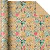 17"x9.8ft Kraft Floral Wrapping Paper Roll - Spring Summer Garden Design for Wedding, Birthday, Bridal Shower