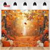 2D Flat 1-piece Autumn Photography Background with a Path and Autumn Leaves - Thanksgiving Halloween Wedding