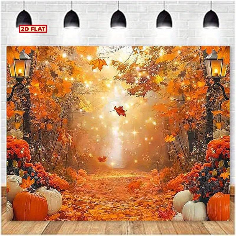 2D Flat 1-piece Autumn Photography Background with a Path and Autumn Leaves - Thanksgiving Halloween Wedding