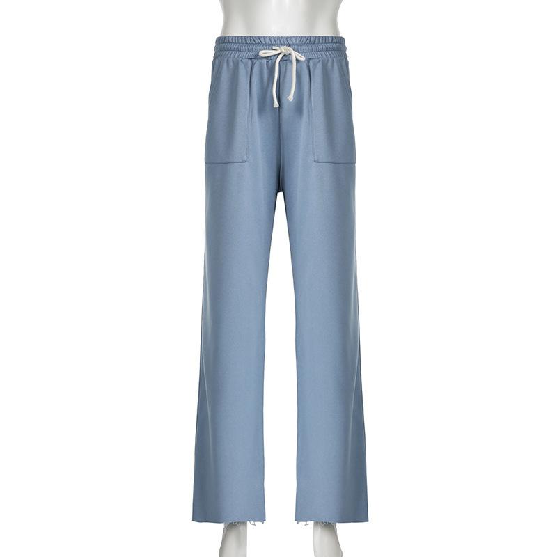 Women's Autumn Loose Solid Color Long Drawstring Elastic Waist Casual Pants