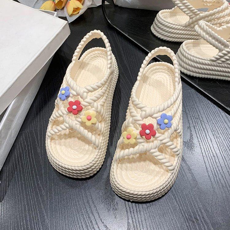 

Niche design sandals women s 2025 spring and summer new one-word buckle flower Roman shoes Hyunya platform sandals women 40