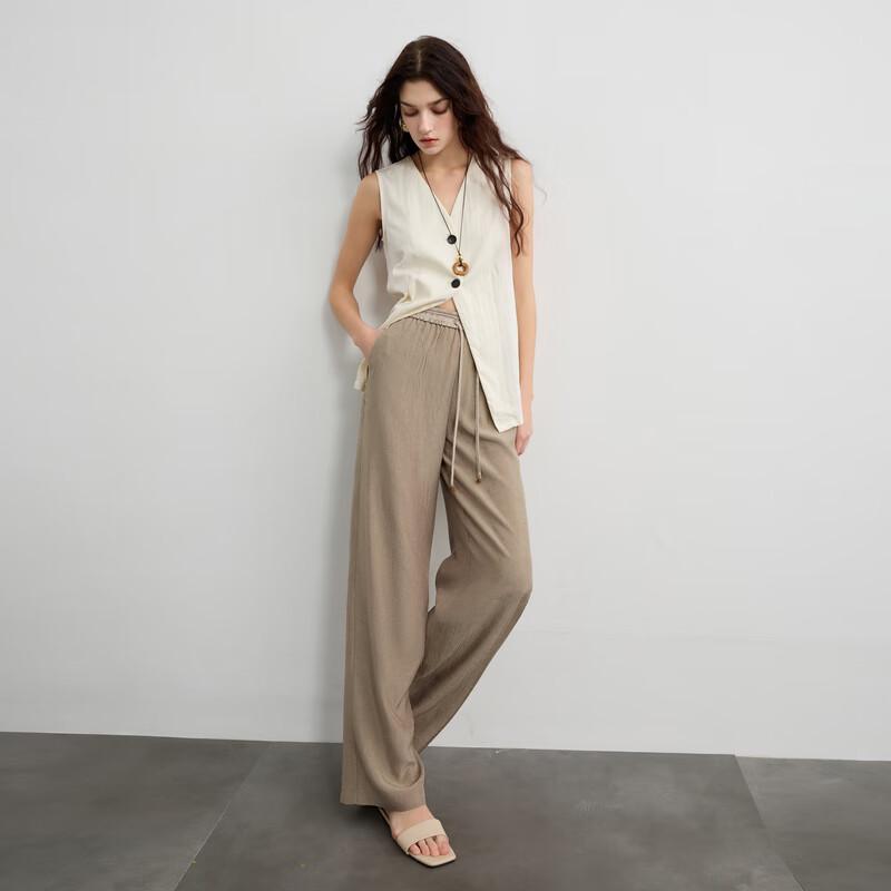 

Sancai 2025 Spring Acetate Zen High-Waist Loose Straight Pants M