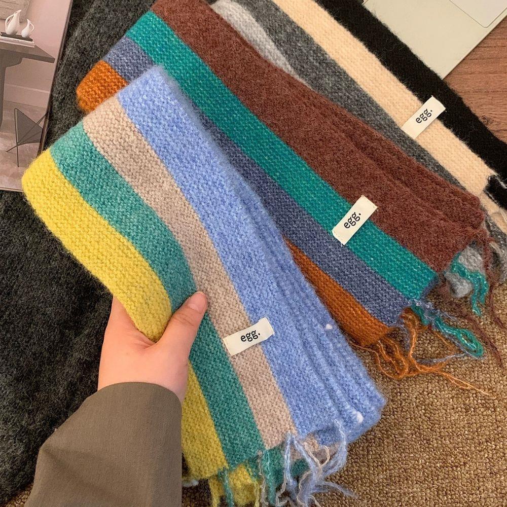 Y2k Color Block Knitted Scarf Women Cashmere Wool Scarves Harajuku Decoration Neckerchief Korean Style Thin Narrow Long Scarf