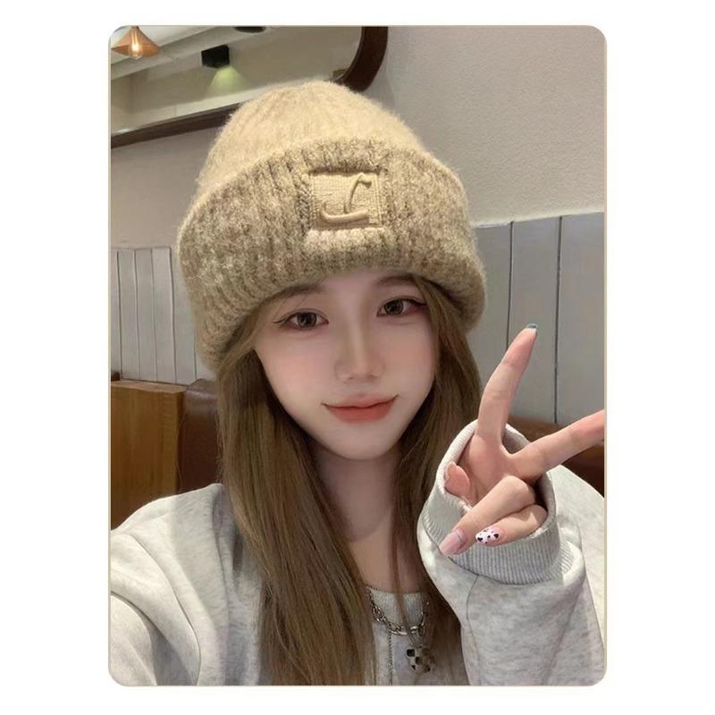 Hat Big Head Woolen Hat Women's Autumn and Winter Loose Warm Ear Protection Knitted