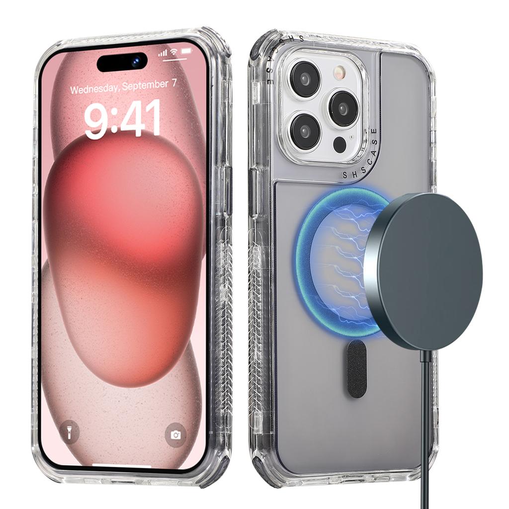 For iPhone 14 Pro Max Magnetic Case Reinforced Corners PC+TPU Phone Cover