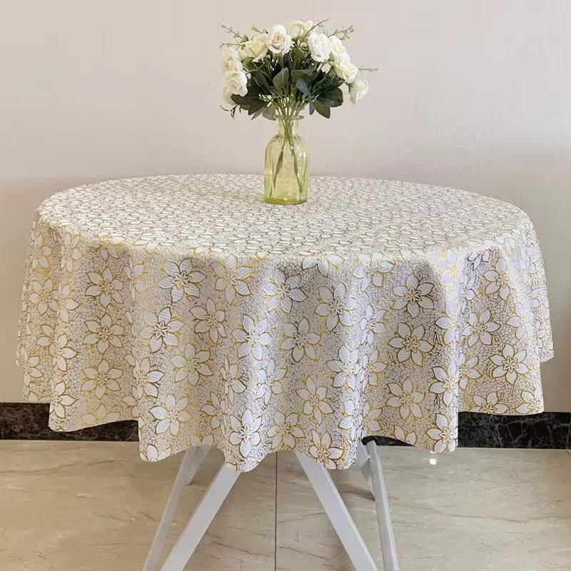 Tovaglia rotonda in pizzo di plastica Spessa Tovaglia stampata multicolore Impermeabile Resistente all'olio Lavabile Copritavolo
