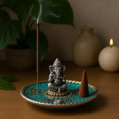 Räucherkegel- und Räucherstäbchenhalter Ganesha Tibetische Keramik
