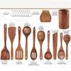 Teak 9-Piece Kitchen Set: Solid Wood Spatula, Spoon, Fork, Non-stick Pan, Acacia Wood Utensils, Long Handle Pot & Vegetable Spatula
