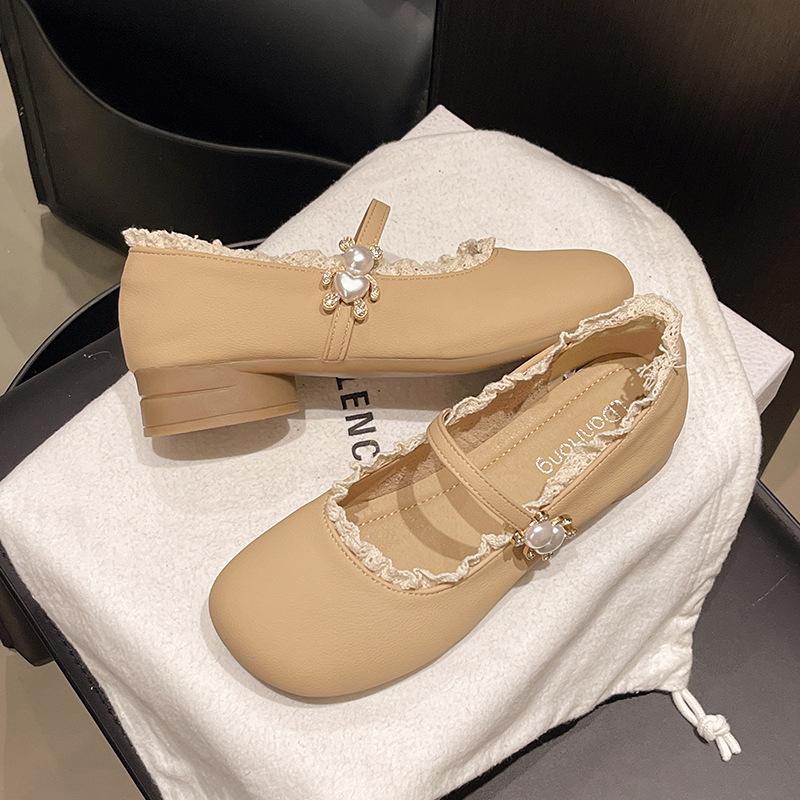 White French Small Fragrant Wind Light Mouth Thick Heel Single Shoes Women's 2025 New Spring Versatile Round Head Retro Mary Jane Shoes