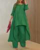2023 Plus Size Women's Cotton Linen Irregular Two-Piece Long Sleeve Top Set