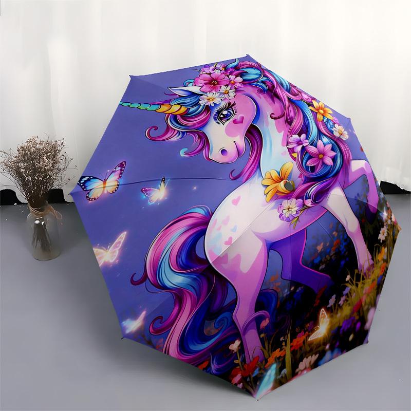 1pc Unicorn Fantasy Garden Butterflies Flowers Umbrella with Plastic Handle,Suitable for All Seasons Home Travel Outdoor Umbrellaptys31091