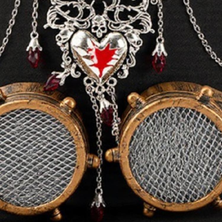 Gothic Industrial Top Hat With Functional Heart Pendant Mechanism And Adjustable Steampunk Eyewear For Cosplay Event