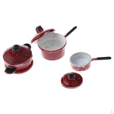 3 Pieces Metal Spotted Cookware Set Dolls House Miniature Home Kitchen DIY Decoration 1/12 Scale