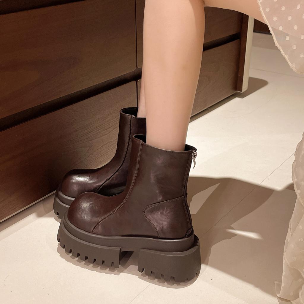 Martin boots women's big head cigarette boots velvet thick-soled muffin small Chelsea boots locomotive boots short boots cotton boots