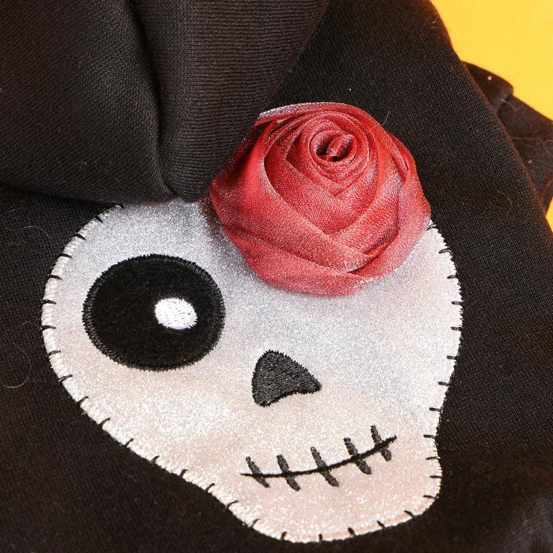 Pet Clothes Dog Cat Silver Skull Halloween Sweater Black Thickened Funny White Skull Embroidered Button Hooded Jacket