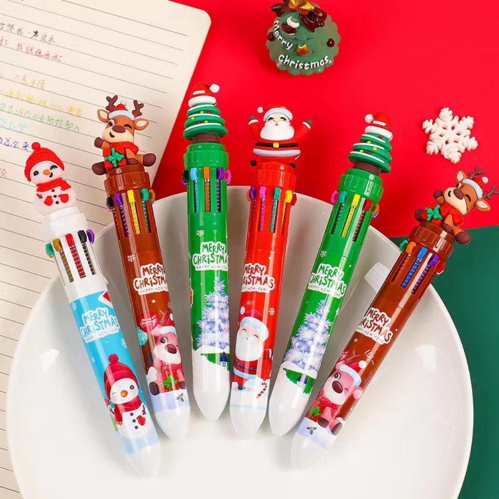 10 Pcs Christmas Cartoon Ten Color Pens for Children Birthday Christmas Carnival Party Gifts School Kindergarten Reward Pack