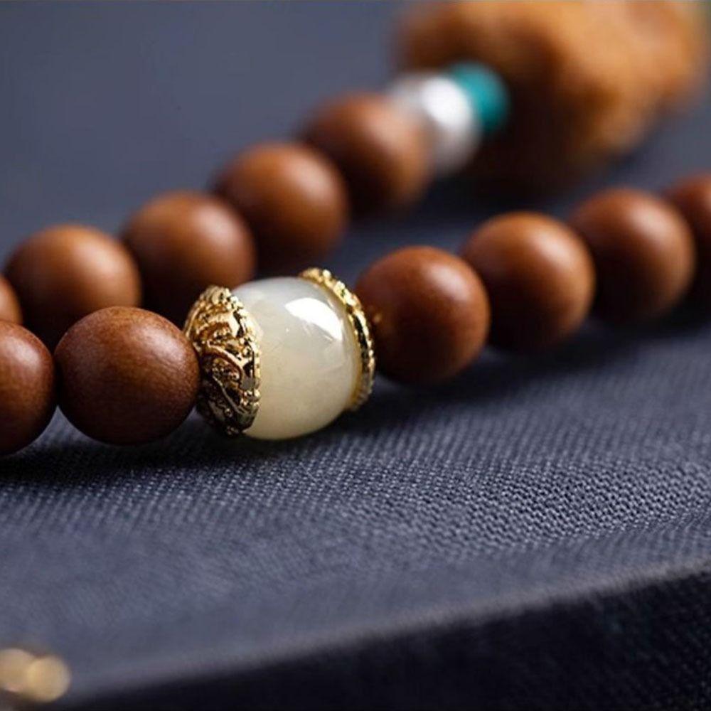 Chinesischer Stil Handykette Vintage Kurze Perlen Handy Lanyard Hängende Ornamente Sandelholz Antik Grün Handgelenkseil Anhänger