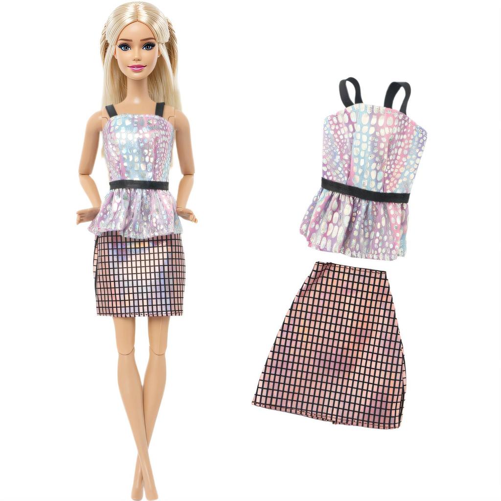 5 Pcs/Set Fashion Doll Clothes for 11.5'' Girl Doll Shiny Sequin Mini Gown Dinner Party Wear Clothes Lace Skirt 30cm Doll Accessories Kids Toy Gift