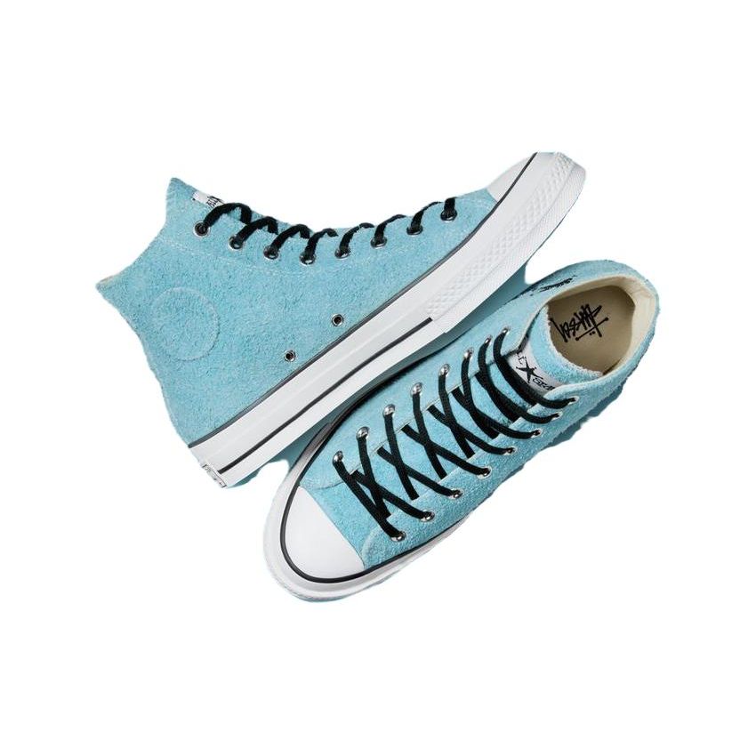 Converse Stussy X Chuck 70 High Sky Blue Unisex Sneakers Egret Black A07663C