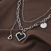 Elegant Titanium Steel Heart Necklace For Women With Double Layer Mosaic Design
