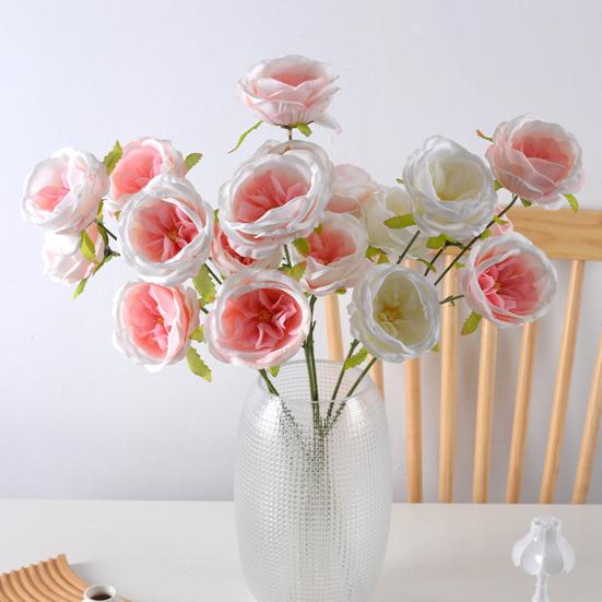 26" Artificial Rose Flower Realistic Fake Silk Rose Flower with Long Stems 3 Heads Full Blooms Faux Flower Branch for DIY Bridal Bouquet Home Wedding