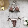 Europejski & Amerykański Damski Bikini na Sznurówki - Jednolity Kolor, Seksowne Odkryte Plecy