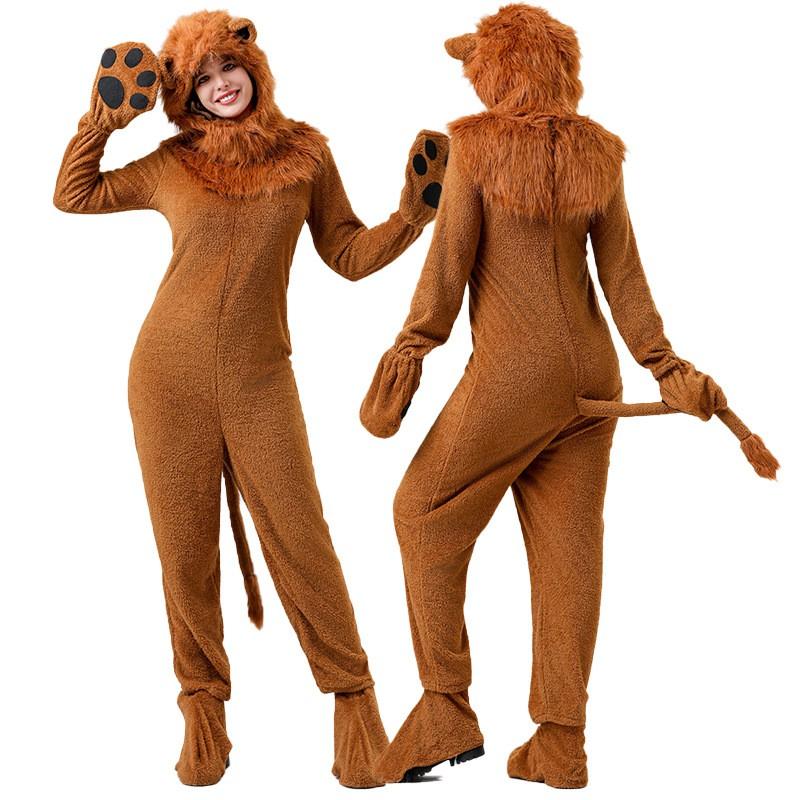 Kids Adult Matching Lion Costume Set Plush Animal Onesie Halloween Party Stage Performance