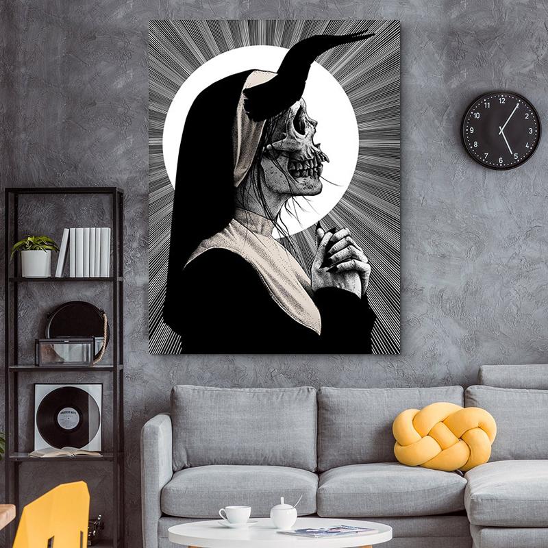 Nun Skeleton Woman Posters and Prints Wall Art Picture Horror Portrait Canvas Painting Living Room Home Decoration Gifts Cuadros