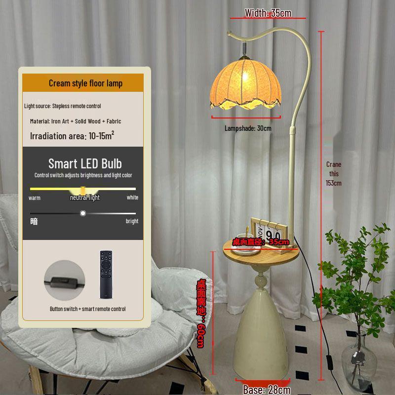 Cream Floor Lamp with Storage and Coffee Table for Living Room and Bedroom Decor