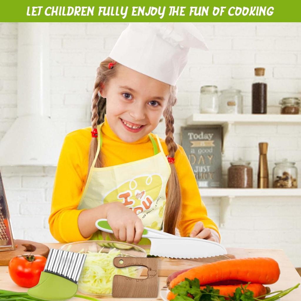 18 Pieces Montessori Kitchen Tools Cookware Baking Toy for Toddlers Kids, Toddler Safe Knife Set for Real Cooking, W/ Cutting Boards, Crinkle Cutter,