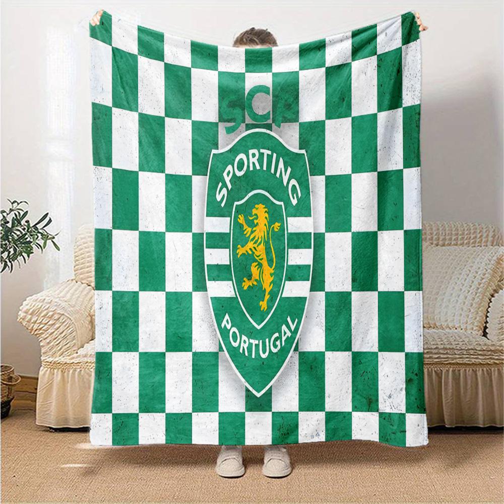 Sporting football Crest Flannel Blanket, Soft Polyester, Modern Design, All-Season for Camping, Travel, Gifts for holidays or birthdays