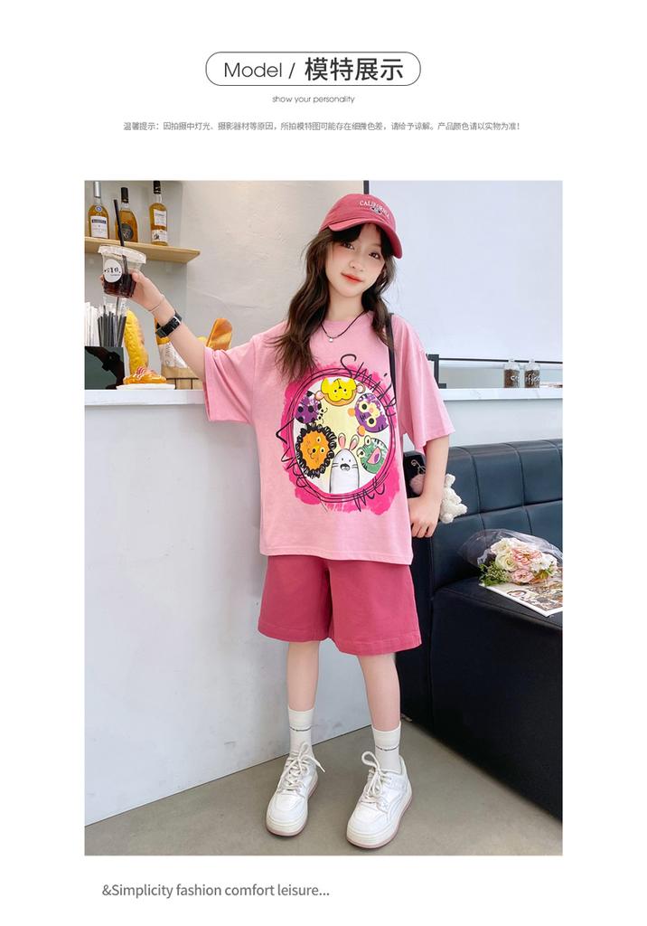 Girls' shorts set, summer new style, children's wear, summer wear, sports girl, big girl, stylish summer style, short sleeved two-piece set