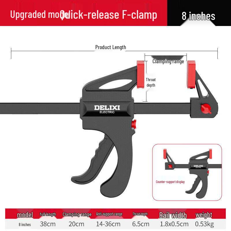DELIXI Woodworking F-Clamp 8-inch (20CM clamping)
