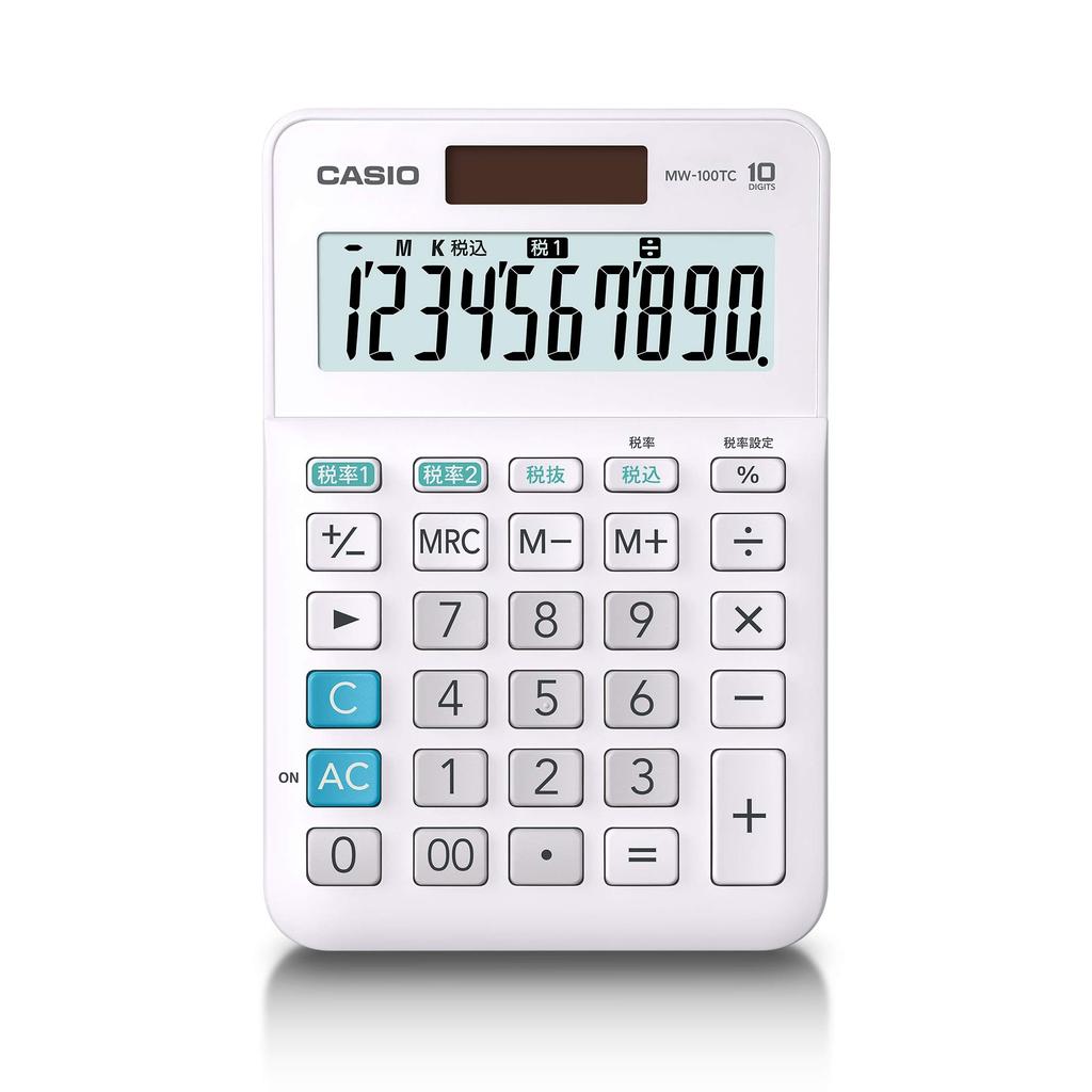 Casio W Tax Rate Mini Just Calculator, 10-Digit, White, Type, MW-100TC-WE-N