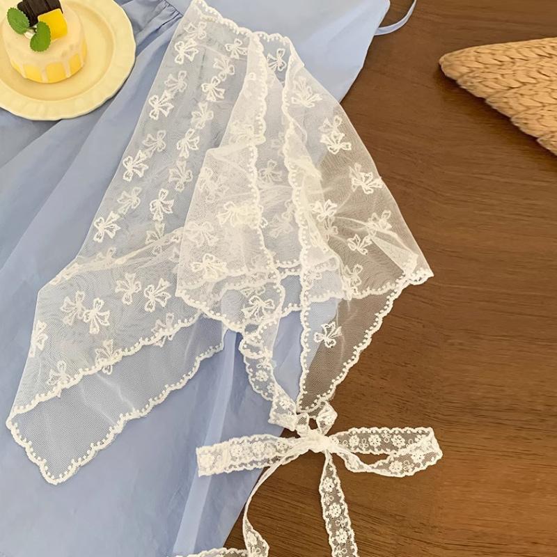 Style Korean Stacked White Lace Triangular Scarf With Fart Curtain For Women New Style Atmosphere Tied Headband Slimming Skirt