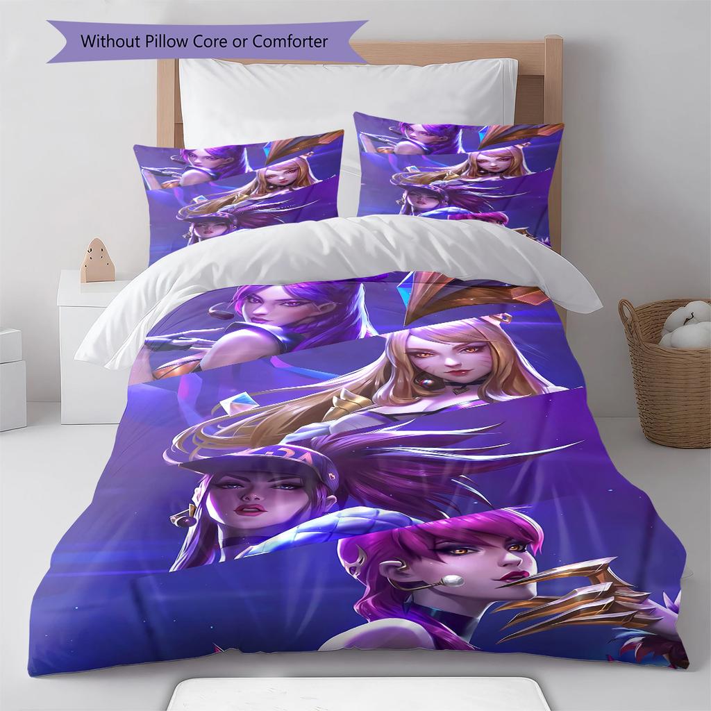 KDA Pattern Bedding Quilt Set Quilt Cover Pillowcase Home Decoration Gift (1 * duvet cover + 2 * pillowcase, without core)