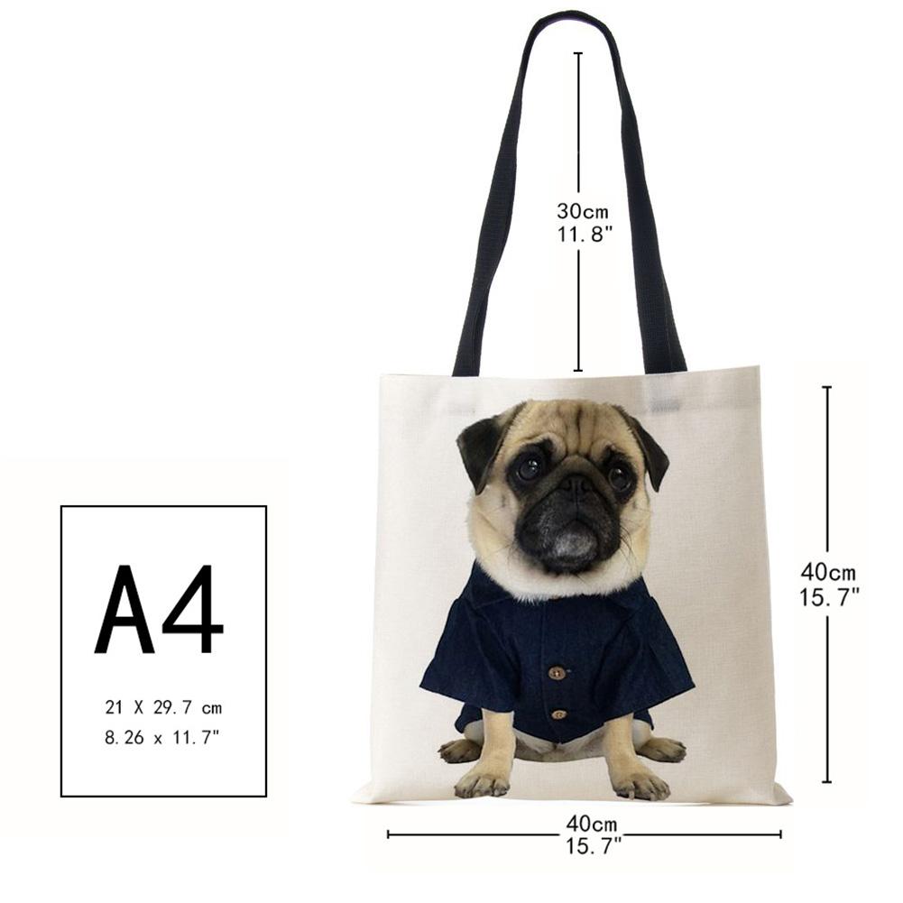 Dog Women Shoulder Bag Shopper Canvas Casual Grocery Handbag Eco Reused Print Painting Vintage Large Capacity Tote Books Bag CLE