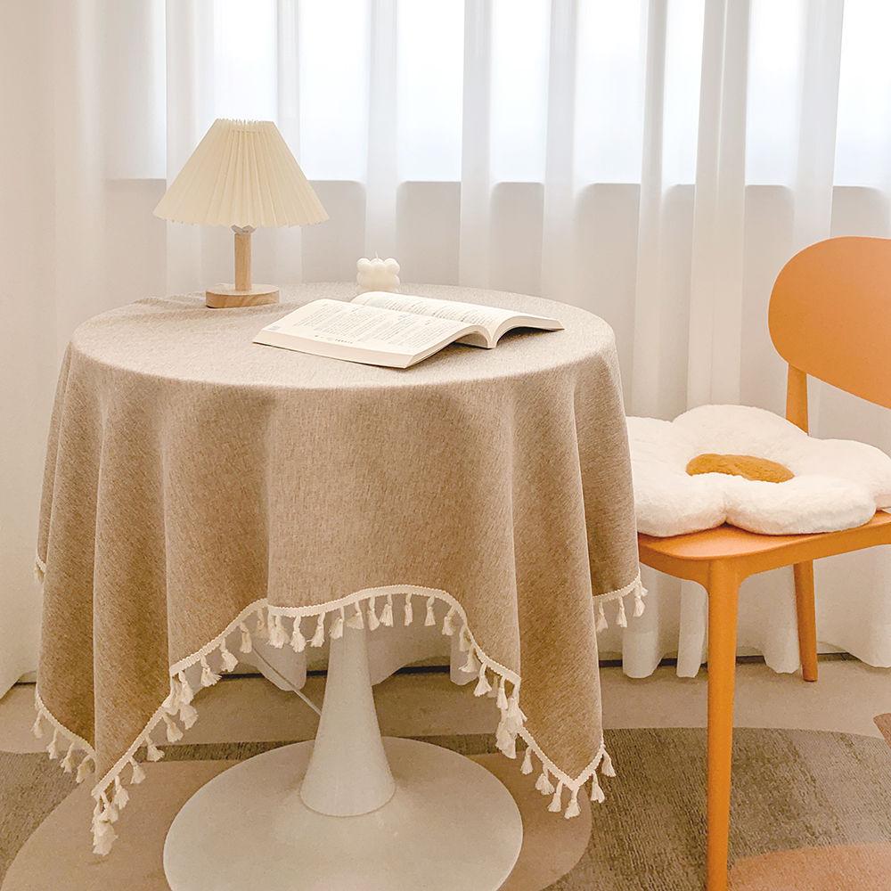 Tassel cotton linen tablecloth desk decoration cloth round tablecloth tea table dining table tablecloth tea table cloth art