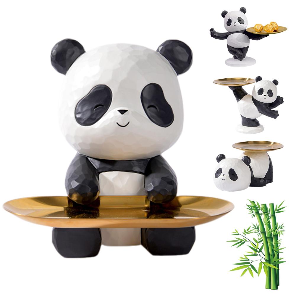 Panda Schlüsselaufbewahrungsschale Harz Panda Widget Teller Kreative Tierfigur Aufbewahrungsschale für Wohnzimmer Flur Heimdekoration