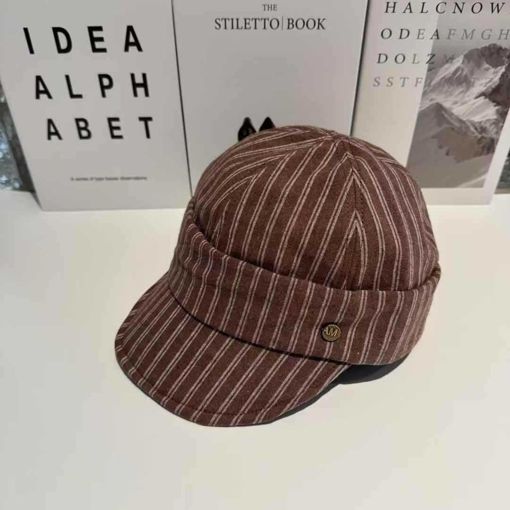 

Striped Casual Beret Hat Women Lightweight Sun Protection Cap For Outdoor Use RedBrown Stripe
