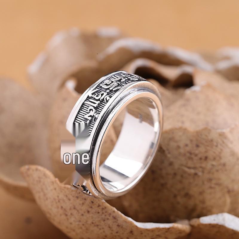 925 Sterling Silver Tibetan Script Rotating Ring for Men – Ethnic Style