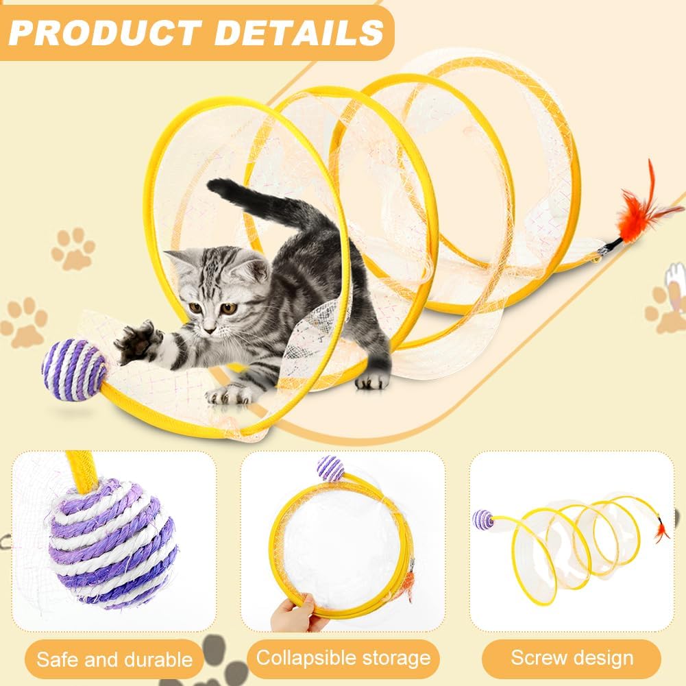 2pcs Cat Tunnel Spring Toy Folded Cat Tunnel Toy Indoor Cat Activity Structure Cat Tunnels for Indoor Cats Cat Tubes Played Tunnel Spring Cat Spiral