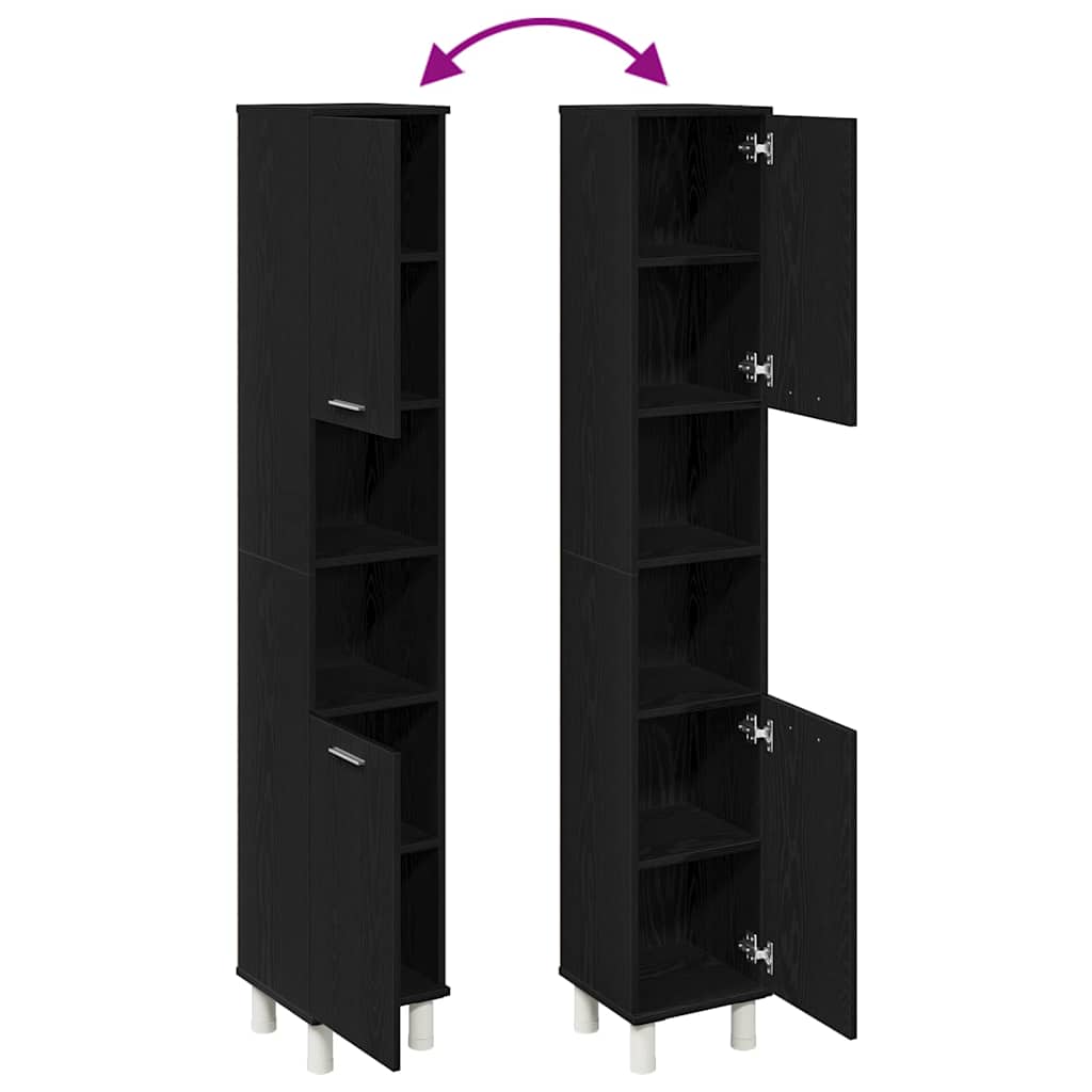 Bathroom Cabinet with Door Black Oak Effect 30 x 30 x 179 cm
